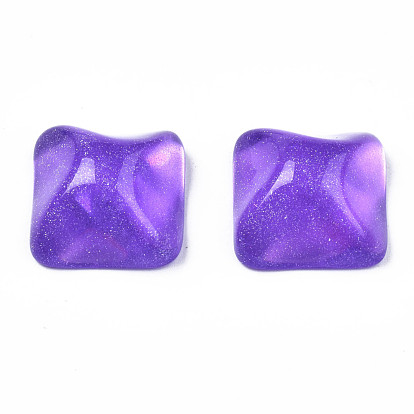Transparent Resin Cabochons, Water Ripple Cabochons, with Glitter Powder, Square