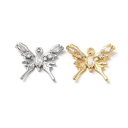 Brass Micro Pave Cubic Zirconia Pendants, with Glass, Butterfly Charms