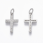 Breloques minuscules croix en laiton micro pavé zircone cubique, avec anneau de saut, sans nickel, clair