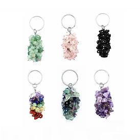 Natural Gemstone Chip Cluster Beads Keychains
