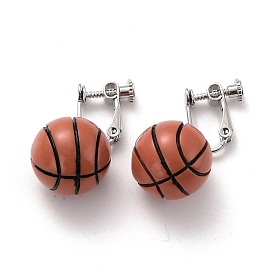 Boucles d'oreilles pendantes rondes à clip de basket-ball pour femme, Boucles d'oreilles pendantes balle de sport pour non piercing, platine