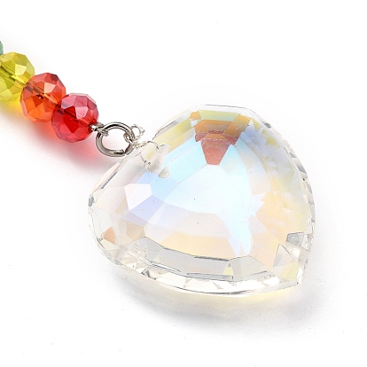 Chakra coeur cristal suncatcher radiesthésie pendule pendule, avec 304 porte-clés fendus en acier inoxydable, Des billes de verre, sac en velours, couleur inox