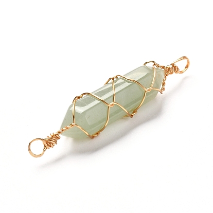 Natural Mixed Gemstone Links Connectors, with Real 18K Gold Plated Eco-Friendly Copper Wire, Double Pointed, Bullet