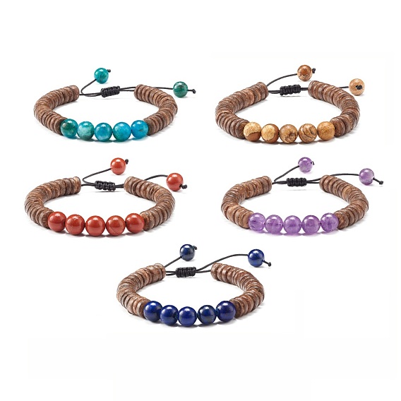 Регулируемые плетеные браслеты из бисера, с бусинами из натуральных драгоценных камней и кокосовыми бусинами