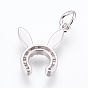 Brass Cubic Zirconia Bunny Pendants, with Synthetic Opal, Rabbit Ears