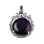 Natural Agate Pendants, with Platinum Plated Brass Findings, Dyed & Heated, Flat Round Charm