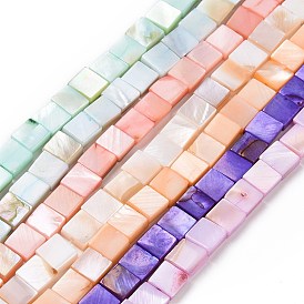 Natural Freshwater Shell Beads Strands, Dyed, Square