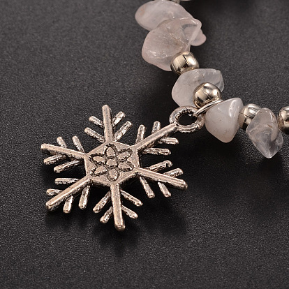 Природных драгоценных камней из бисера стрейч дети шарм браслеты, с железными бисером и тибетский стиль снежинка подвески, 45 мм