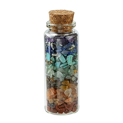 Décoration de bouteille de souhait en verre, bouteilles de guérison chakra, équilibrage des pierres précieuses wicca, avec des perles de pierres précieuses synthétiques et naturelles mélangées, des éclats de dérive à l'intérieur