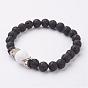 Natural Lava Rock and Gemstone Stretch Bracelets, with Alloy Finding, Antique Silver