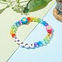 Transparent & Opaque Acrylic Beaded Bracelets for Kids, with Handmade Polymer Clay Beads, Word Happy, Mixed Shape