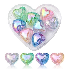 8 pcs 4 couleurs perles acryliques craquelées transparentes, dégradé de couleur, cœur