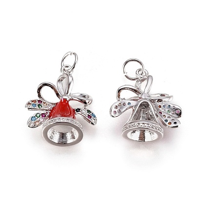 Micro latón allanan colgantes cúbicos del zirconia, con esmalte y anillo de salto, campana de navidad, rojo