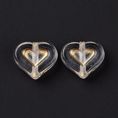 Transparent perles acryliques de placage, métal doré enlaça, cœur