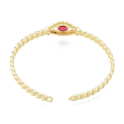 Кубический цирконий конский глаз открытый браслет-манжета, настоящие позолоченные украшения из латуни для женщин