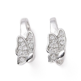 Rack Plating Brass Micro Pave Clear Cubic Zirconia Snap on Bails, Long-Lasting Plated, Butterfly