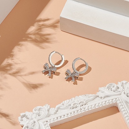 Серьга-кольцо с прозрачным кубическим цирконием из латуни, подвесная серьга для женщин, бант/сердце