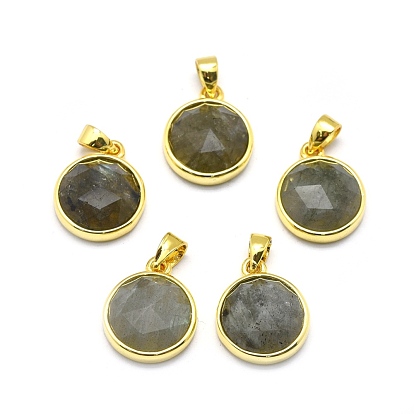 Природных драгоценных камней подвески, с фурнитурой латунной золотого тона, плоско-круглые, граненые
