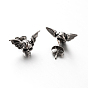 304 Stainless Steel Skull with Wing Ear Studs, Hypoallergenic Earrings, 11x17.5mm, pin: 0.8mm.