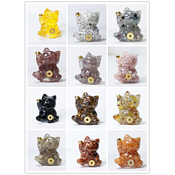 Gemstone Chip & Resin Craft Display Decorations, Lucky Cat Figurine, for Home Feng Shui Ornament