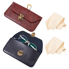 Nbeads 2Pcs PU Leather Waist Bag, with Iron Tuck Lock Clasp & Alloy Spring Gate Ring, 2 Slots, Rectangle, for Change, Eyeglasses Storage, with 2Pcs Suede Polishing Cloth