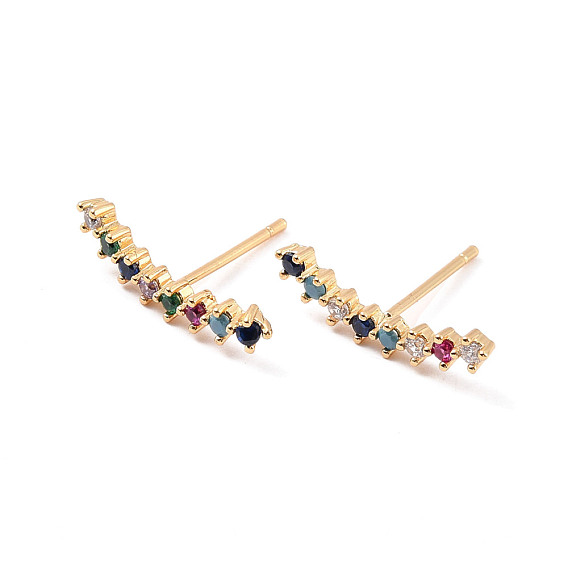 Разноцветные изогнутые серьги-гвоздики с кубическим цирконием, латунные серьги для женщин, без кадмия и без свинца