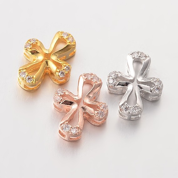 Micro cuivres croisées ouvrent perles cubes de zircone, sans plomb et sans nickel, 15x12x4mm, Trou: 2x4mm