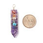 Natural & Synthetic Gemstone Big Pendants, with Light Gold Tone Copper Wire Wrapped and Mixed Stone Chips, Arrow, Colorful