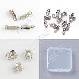 Unicraftale 600 pcs 3 styles 304 ensembles de découvertes de bijoux en acier inoxydable, y compris les connecteurs de chaîne à billes, replier les extrémités des cordons à sertir et les pointes des perles