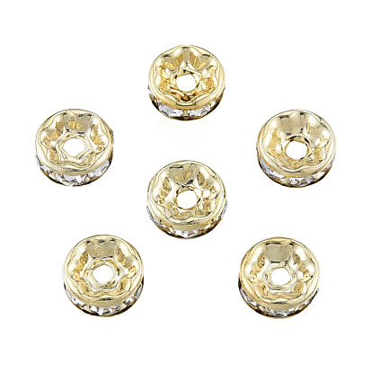 Brass Pave Clear Cubic Zirconia Beads, Nickel Free, Flat Round