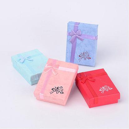 Valentines Day Presents Packages Cardboard Pendant Necklaces Boxes, with Bowknot, Rectangle, 7x5x2cm