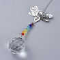 Chandelier Suncatchers Prisms, Chakra Crystal Balls Hanging Pendant, with Bee Iron Links and Cable Chain, Faceted
