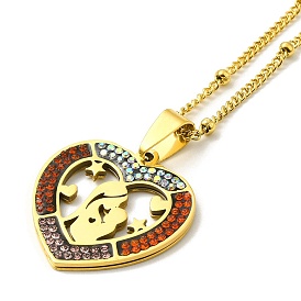 Mother's Day Colorful Rhinestone Heart Pendant Necklaces, with 304 Stainless Steel Satellite Chains