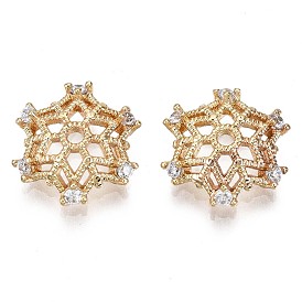 Brass Micro Pave Clear Cubic Zirconia Beads, Nickel Free, Flower