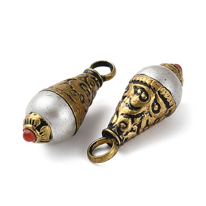 Colgantes de perlas naturales de estilo tibetano hechos a mano, con hallazgos de latón y turquesa sintética, encantos de lágrima