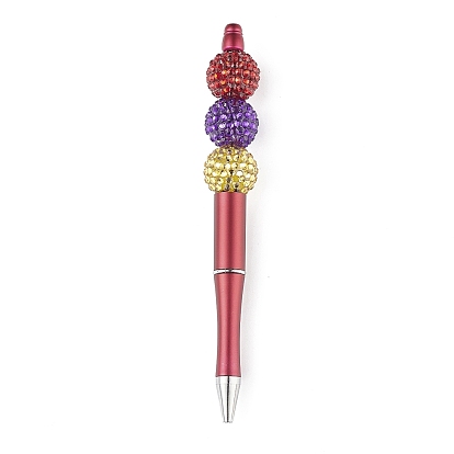 Plastic Beadable Pens, Press Ball Point Pens with Graduated Color Resin Rhinestone Beads