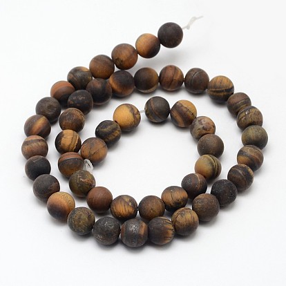 Natural Tiger Eye Beads Strands, Frosted, Round