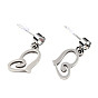 201 Stainless Steel Dangle Stud Earrings, with Clear Cubic Zirconia, Heart