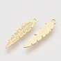 Brass Pendants, Etched Metal Embellishments, Long-Lasting Plated, Feather