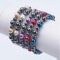 Pearlized Glass Round Beads Stretch Bracelets, with Non-Magnetic Synthetic Hematite Beads