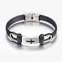 PU Leather Braided Cord Bracelets, with 304 Stainless Steel Finding, Rectangle with Cross