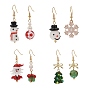 4 Sets 4 Styles Lampwork & Alloy Enamel Dangle Earrings Set, Snowflake & Gift & Christmas Tree & Santa Claus Brass Earrings for Women