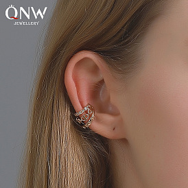 Triple-layered Diamond Clip Earrings with Chain and No-piercing Ear Cuff - Edgy European Style Jewelry