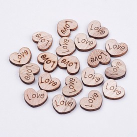 Wood Cabochons, Heart with Love, For Valentine's Day
