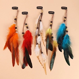 Feather Snap Hair Clips, with Wood Bead