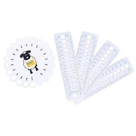 Règles d'outil de jauge d'aiguille à tricoter en plastique, blanc, rectangle/fleur