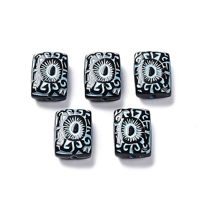Black Opaque Acrylic Beads, Metal Enlaced, Rectangle with Eyeball Pattern
