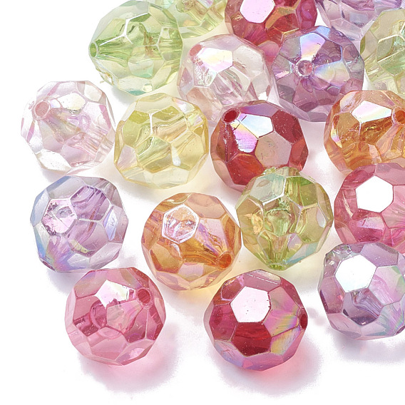 AB-Color Plated Transparent Acrylic Beads, Faceted, Round