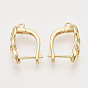 Brass Hoop Earring Findings with Latch Back Closure, Nickel Free, with Horizontal Loop, Curb Chain Shaped