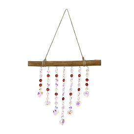 Quartz Crystal & Wood Pendant Decorations, with Iron Findings, Heart